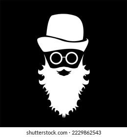 Vector white silhouette of Santa Claus isolated on black background. Santa Claus badge and label design template. Funky christmas old man character with beard and mustache
