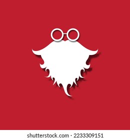 Vector white silhouette of Santa Claus with shadow isolated on red background. Santa Claus icon, print, badge and label design template. Funky christmas old man character with beard and mustache