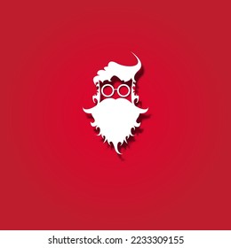 Vector white silhouette of Santa Claus with shadow isolated on red background. Santa Claus icon, print, badge and label design template. Funky christmas old man character with beard and mustache