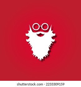 Vector white silhouette of Santa Claus with shadow isolated on red background. Santa Claus icon, print, badge and label design template. Funky christmas old man character with beard and mustache