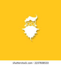 Vector white silhouette of Santa Claus with shadow isolated on orange background. Santa Claus icon, print, badge and label design template. Funky christmas old man character with beard and mustache