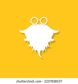 Vector white silhouette of Santa Claus with shadow isolated on orange background. Santa Claus icon, print, badge and label design template. Funky christmas old man character with beard and mustache