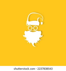 Vector white silhouette of Santa Claus with shadow isolated on orange background. Santa Claus icon, print, badge and label design template. Funky christmas old man character with beard and mustache