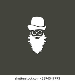 Vector white silhouette of Santa Claus with shadow isolated on grey background. Santa Claus icon, print, badge and label design template. Funky christmas old man character with beard and mustache