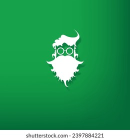 Vector white silhouette of Santa Claus with shadow isolated on green background. Santa Claus icon, print, badge and label design template. Funky christmas old man character with beard and mustache