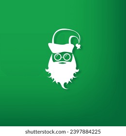 Vector white silhouette of Santa Claus with shadow isolated on green background. Santa Claus icon, print, badge and label design template. Funky christmas old man character with beard and mustache