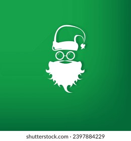 Vector white silhouette of Santa Claus with shadow isolated on green background. Santa Claus icon, print, badge and label design template. Funky christmas old man character with beard and mustache