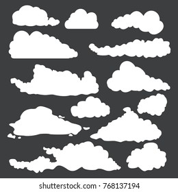 Vector White Silhouette Shapes Of Clouds On Dark Background