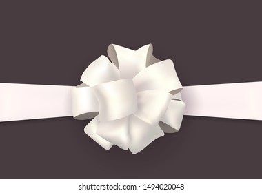 Vector white silk bow with ribbon and shadow