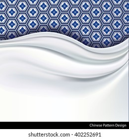 Vector of  white Silk Fabric on traditional blue chinese Patterned Background