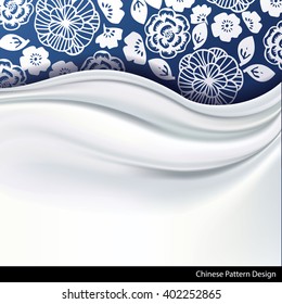 Vector of  white Silk Fabric on traditional blue chinese Patterned Background