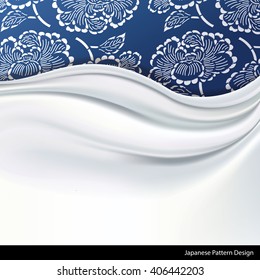 Vector of  white Silk Fabric on traditional blue japanese Patterned Background