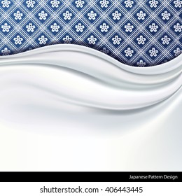 Vector of  white Silk Fabric on traditional blue japanese Patterned Background