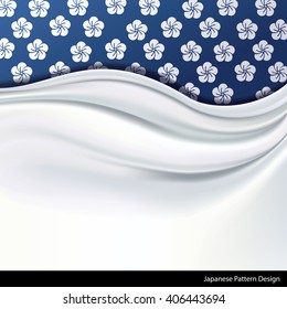 Vector of  white Silk Fabric on traditional blue japanese Patterned Background