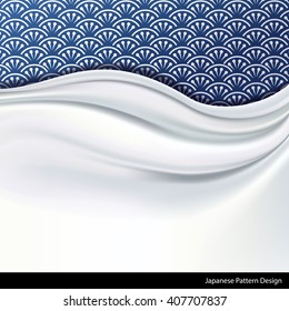 Vector of  white Silk Fabric on traditional blue japanese Patterned Background