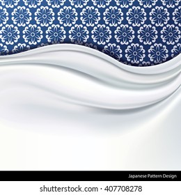 Vector of  white Silk Fabric on traditional blue japanese Patterned Background