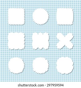 Vector white simple paper sticker. Blue background.