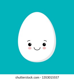 Vector white single realistic animal cute egg. Chicken egg isolated with soft shadows on blue background.