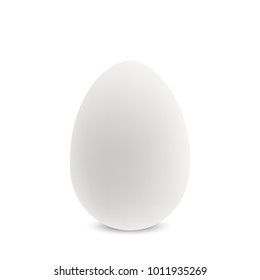 Vector white single realistic egg. Chicken egg isolated with soft shadows on white background. Template for Easter holiday. 3D illustration