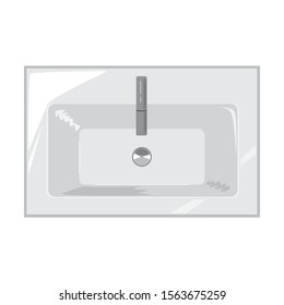 A vector white sink with faucet and plumbing isolated on a white background for design. A square porcelain or ceramic sink top view in mixed media