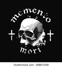Vector white skull in grunge design style