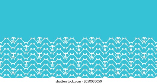 Vector white skulls bones blue seamless pattern