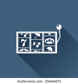 Vector white slot icon on dark background. Casino icon 