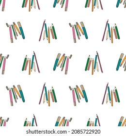 Vector White Pens de felación pequeña y patrón de fondo de lápices de colores