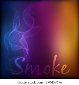 Vector white smoke on colorized blurred background.