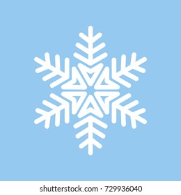 Vector White Snowflake Icon Isolated on Blue Background. Snow symbol illustration for Christmas card, Happy New Year Greeting, air conditioner mark.