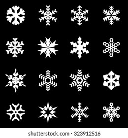 Vector white snowflake icon set.