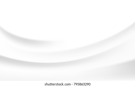 Vector White Soft Background With Smooth Satin Texture Of Milk Wave Backdrop. Abstract White Silk Curtain With Fold Waves. Simple Presentation  Template Wallpaper For Business Design. 