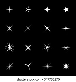 Vector white sparkles icon set.