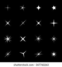 Vector white sparkles icon set.