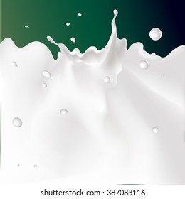 ilustración de leche de salpicadura blanca vectorial sobre fondo verde oscuro