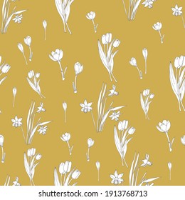 Vector white spring flowers repeat pattern background