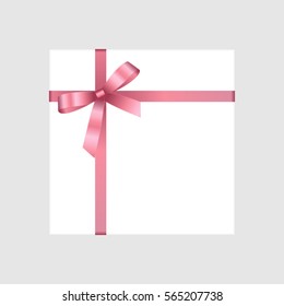 Vector White Square Gift Box with Shiny Pink Satin Bow.
