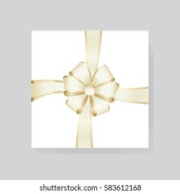 Vector White Square Gift Box with Shiny Golden Satin Bow.