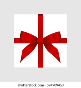 Vector White Square Gift Box with Shiny Red Satin Bow