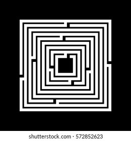 Vector white square maze / labyrinth on black background, illustration of educational kids game, for children books and leisure. With solution