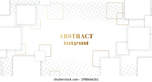 Vector white square shape luxury abstract with golden line background.
