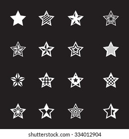 Vector white stars icon set on black background