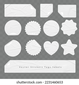 Vector White Stickers labels tags of different shapes creative design