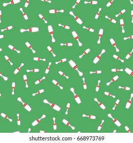Vector White Striped Bowling Pins Seamless Pattern Isolated on Green Background