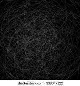Vector White Strokes Isolated on Black Background. White Careless Sketch