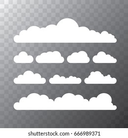 vector white summer clouds isolated isolated on transparent background. flat sky cloud icon collection