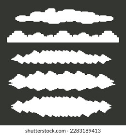 vector white summer clouds set isolated isolated on grey background. Flat sky cloud icon collection. Simple cloud shape clip art