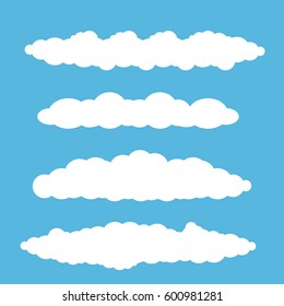 vector white summer clouds set isolated on blue sky background. flat sky cloud icon collection