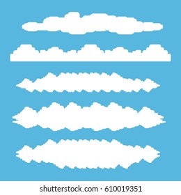 vector white summer clouds set isolated on blue sky background. flat sky cloud icon collection