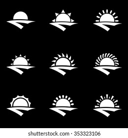 Vector white sunrise icon set.